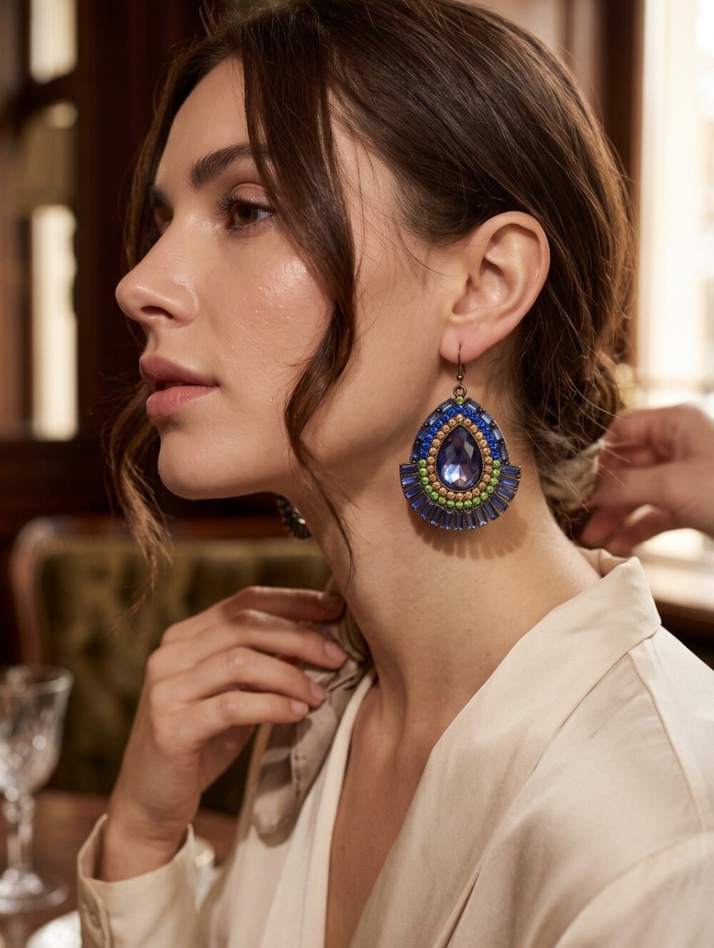 Forever 21 Handcrafted Rhinestone Teardrop Statement Dangle Earrings